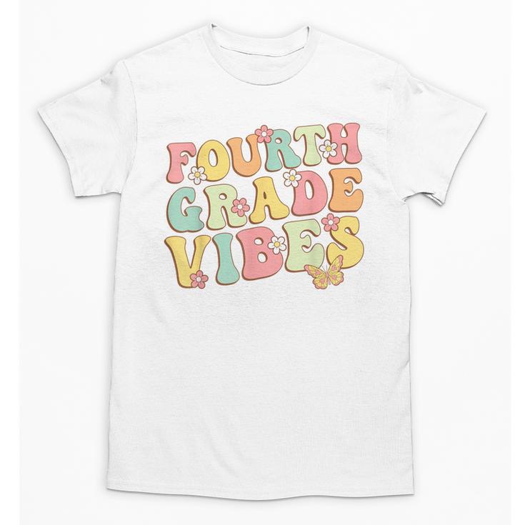 Fourth Grade Vibes Hello Team 4th Grade Teacher Kids Retro Unisex T-Shirt