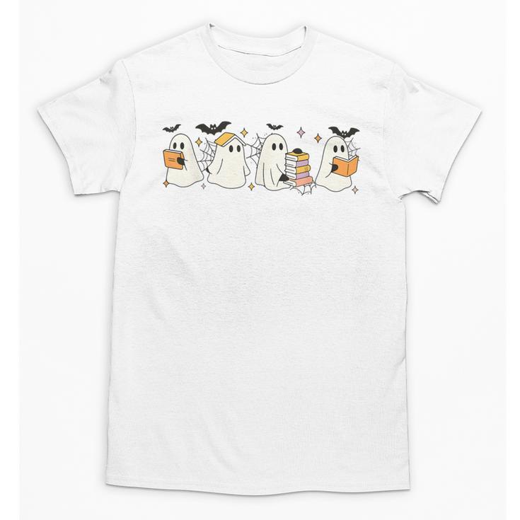 Ghosts Reading Books Library Halloween Teacher Men Women Kid Unisex T-Shirt