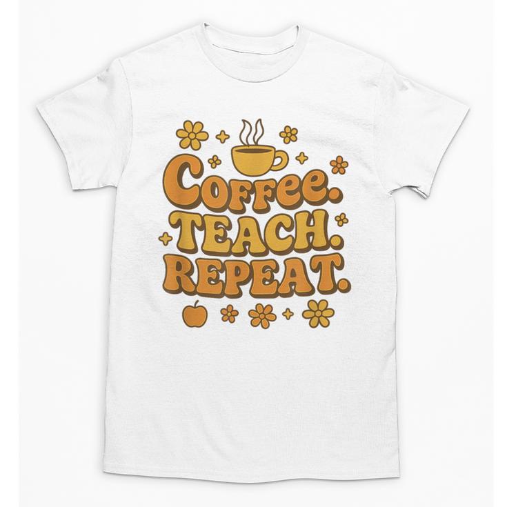 Groovy Coffee Teach Repeat Retro Teacher Unisex T-Shirt