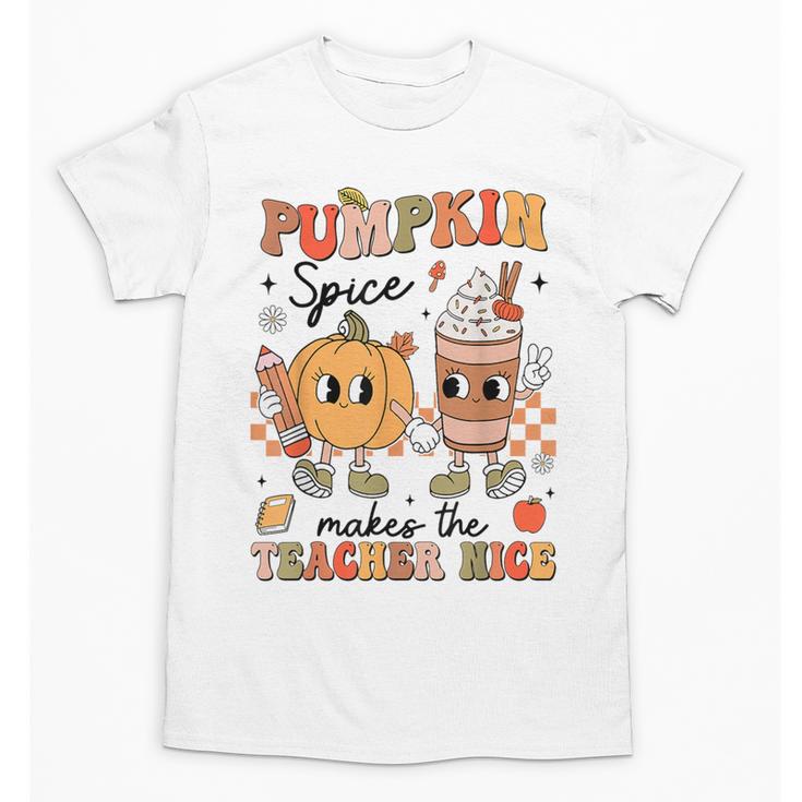Groovy Pumpkin Spice Makes Teacher Nice Fall Thanksgiving Unisex T-Shirt