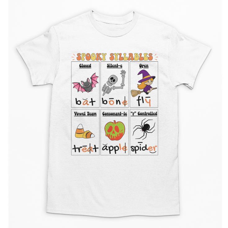 Halloween Reading Spooky Syllables Teacher Vintage Unisex T-Shirt