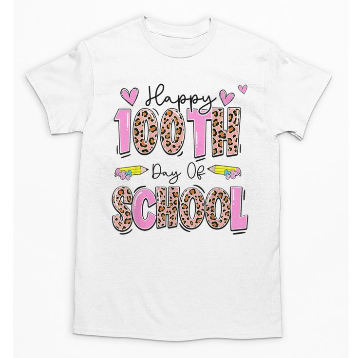 Happy 100th Day Of School Leopard Print Teacher Student Kids Unisex T-Shirt