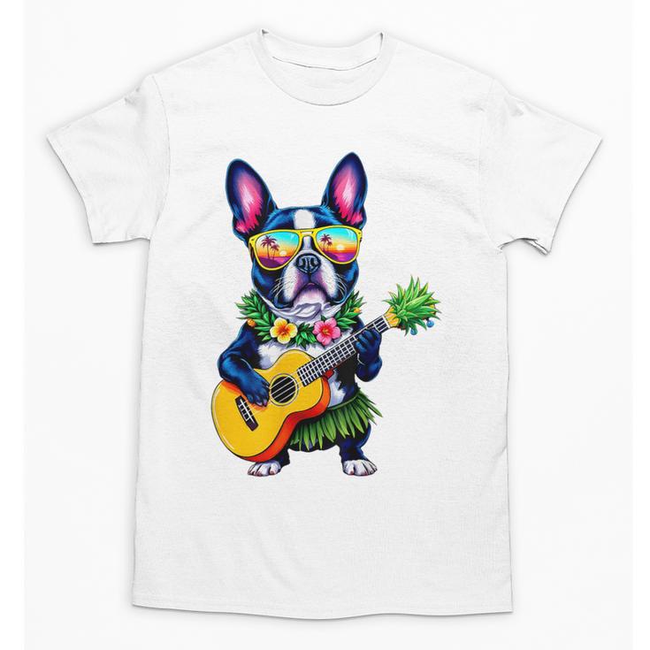 Hawaiian Boston Terrier & Pineapple Ukulele Summer Vacation Unisex T-Shirt
