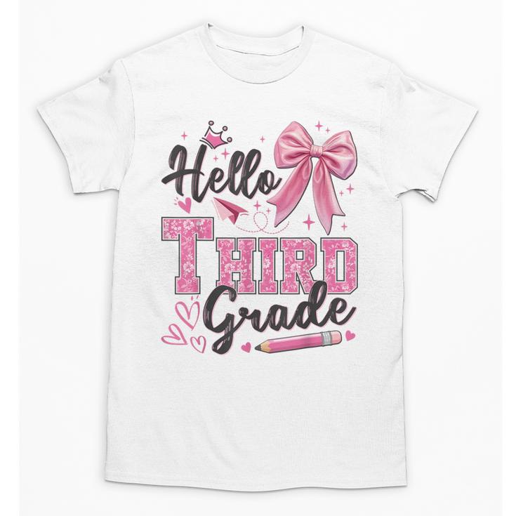 Hello Third Grade First Day Of School Coquette Teacher Girl Unisex T-Shirt