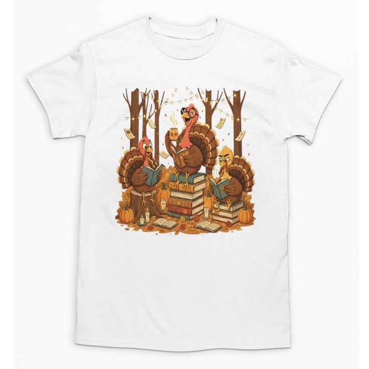 Librarian Turkey Reading Book Fall Thanksgiving Teacher Book Unisex T-Shirt