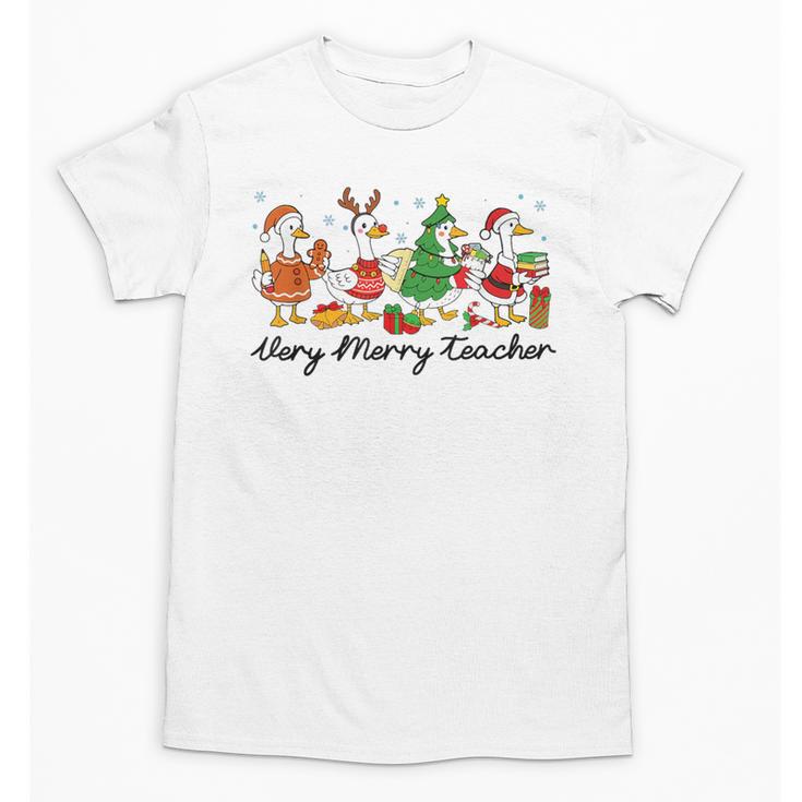 Very Merry Teacher Christmas Goose Silly Holiday Party Unisex T-Shirt