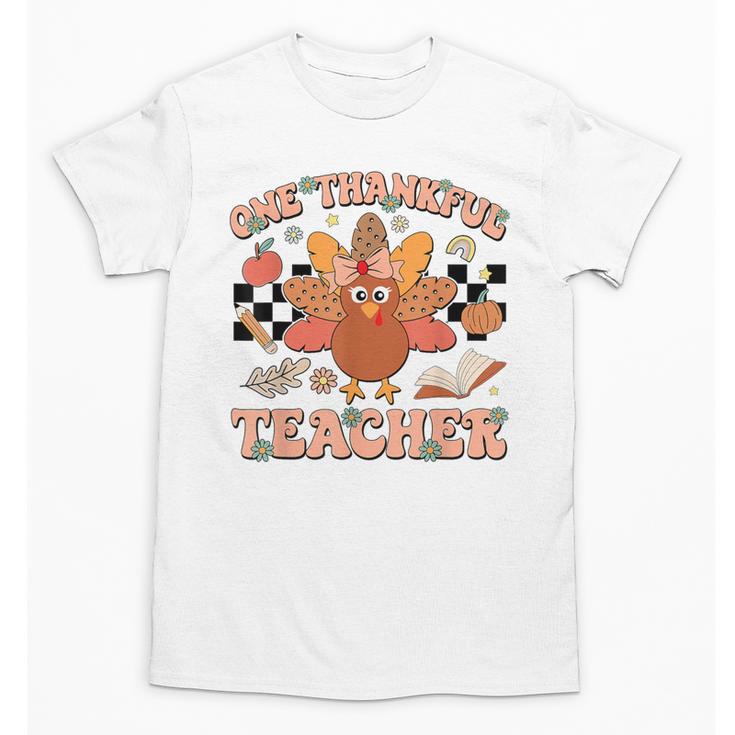 One Thankful Teacher Thanksgiving Retro Groovy Fall Teachers Unisex T-Shirt