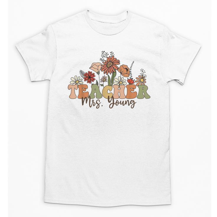 Personalized Name Teacher Mrs Young Back To School Custom Unisex T-Shirt