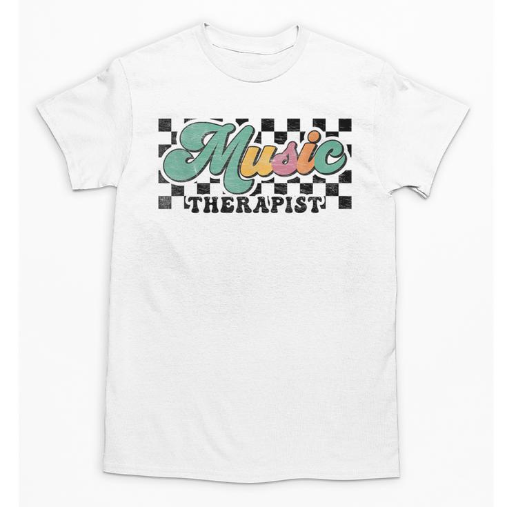 Retro Checkered Music Therapist Squad Music Therapy Teacher For Men Women Unisex T-Shirt