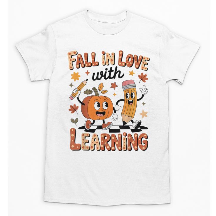 Retro Fall In Love With Learning Autumn Pumpkin Teacher Kids Unisex T-Shirt