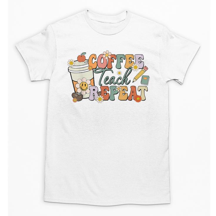 Retro Grovvy Coffee Teach Repeat Teacher Unisex T-Shirt