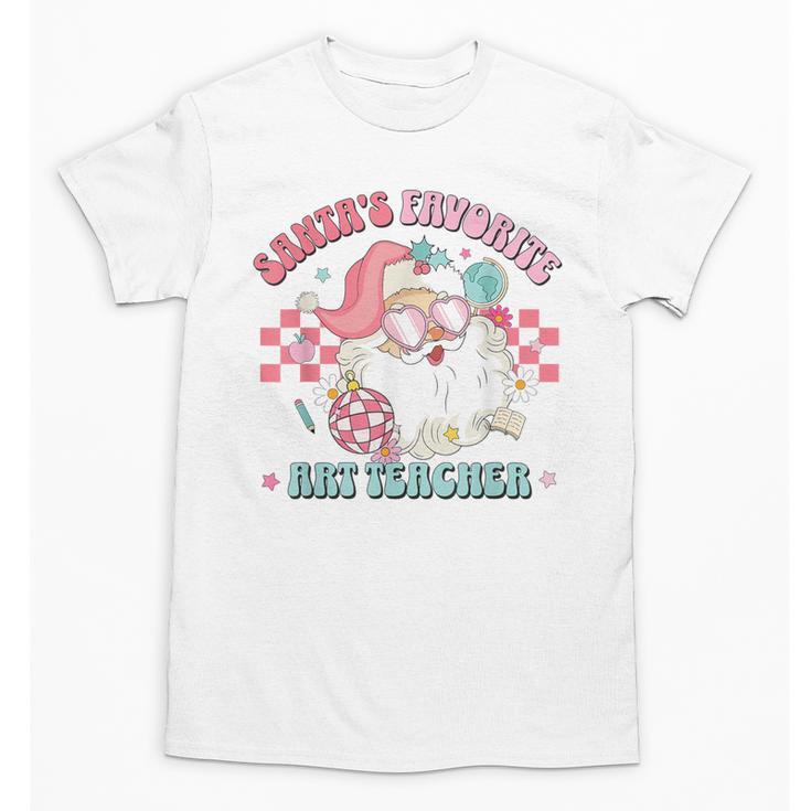 Retro Pink Christmas Santa's Favorite Art Teacher Artist Unisex T-Shirt