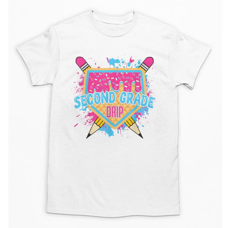 Second Grade Drip Ice Cream Home Plate Baseball Teachers Kid Unisex T-Shirt