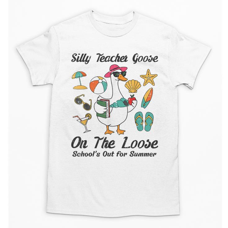 Silly Teacher Goose On The Loose School Out Summer Women Men Unisex T-Shirt, trending gift Silly Teacher Goose On The Loose School Out Summer Women Men Unisex T-Shirt, trending gift