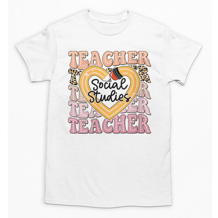 Social Studies Teacher Pencil Heart Leopard Back To School Unisex T-Shirt