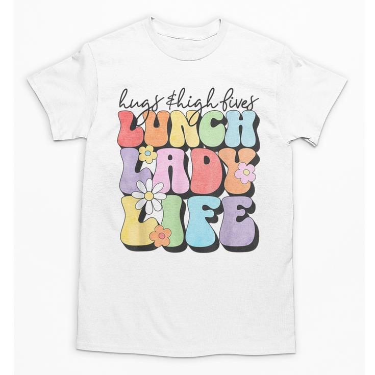 Soul Bleach Teacher Staff First Day Of School Last Hugs & High Fives Lunch Lady Vibes Blue Classic Fit Unisex T-Shirt