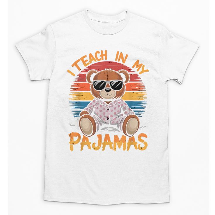 I Teach In My Pajamas Teacher Sunset Bear Retro Unisex T-Shirt