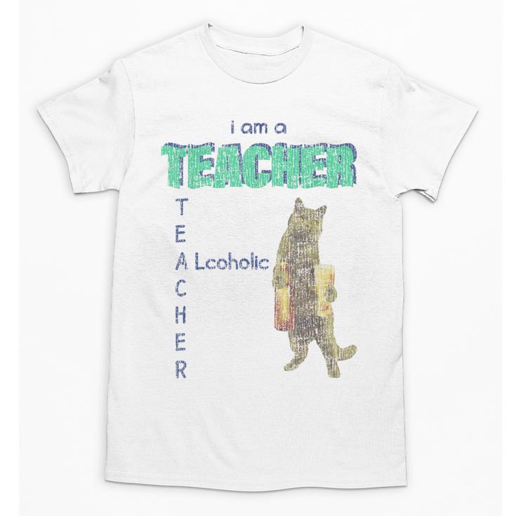 I Am A Teacher Alcoholic Cat Beer Feline Men Women Unisex T-Shirt