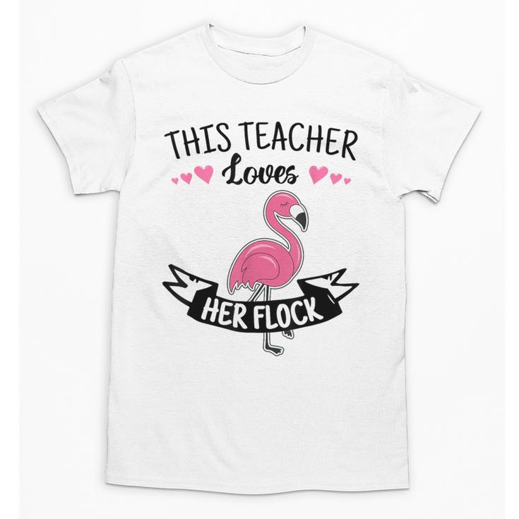 This Teacher Loves Her Flock Cute Flamingo Teacher Unisex T-Shirt