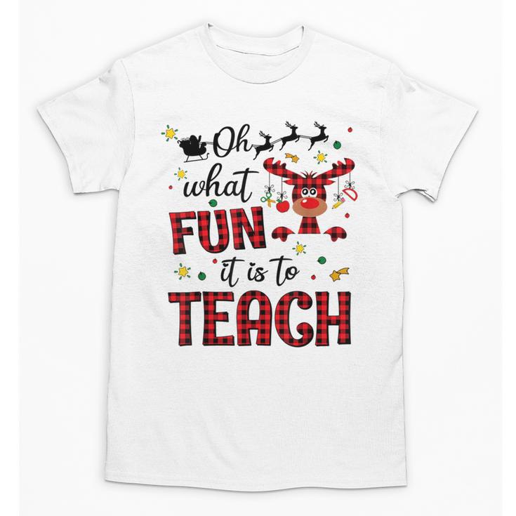 Teachers Oh What Fun It Is To Teach Cute Red Plaid Reindeer Unisex T-Shirt