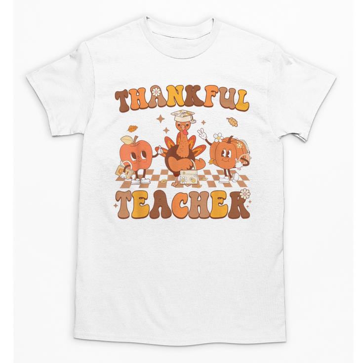 Thankful Teacher Retro Groovy Thanksgiving Fall Women Men Unisex T-Shirt
