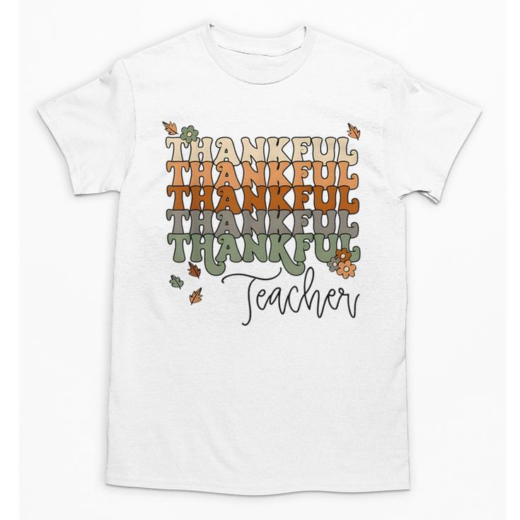 Thankful Teacher Thanksgiving Fall Pumpkin Turkey Unisex T-Shirt