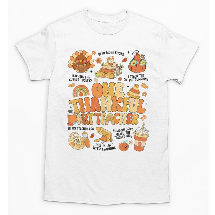 Thanksgiving One Thankful Art Teacher Fall Groovy Men Women Unisex T-Shirt