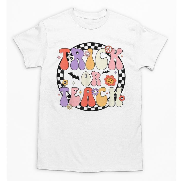 Trick Or Teach Retro Groovy Halloween Teacher Unisex T-Shirt