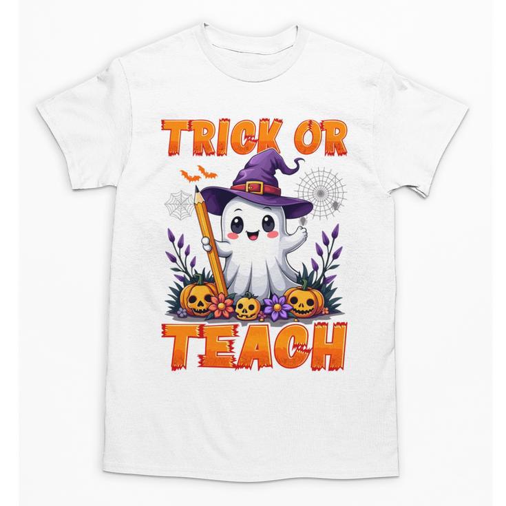 Trick Or Teach Teacher Halloween Ghost Pencil Floral Unisex T-Shirt
