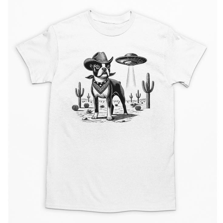Vintage Boston Terrier UFO Western Wild West Dog Mom Dad Unisex T-Shirt