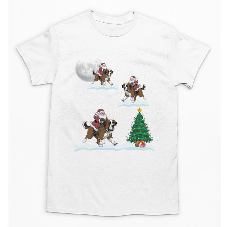 Xmas Lighting Tree Santa Riding Boston Terrier Christmas Unisex T-Shirt