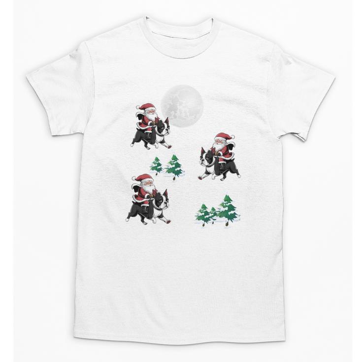 Xmas Tree Santa Riding Boston Terrier Christmas Unisex T-Shirt