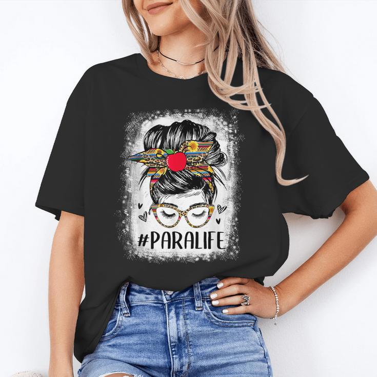 Bleached Teacher Para Life Paraprofessional Cute Messy Bun For Men Women Girls Kids Unisex T-Shirt, funny gift