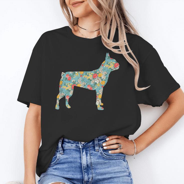 Boston Terrier Flower Silhouette Floral Dog Men Women Girls Kids Unisex T-Shirt, funny gift