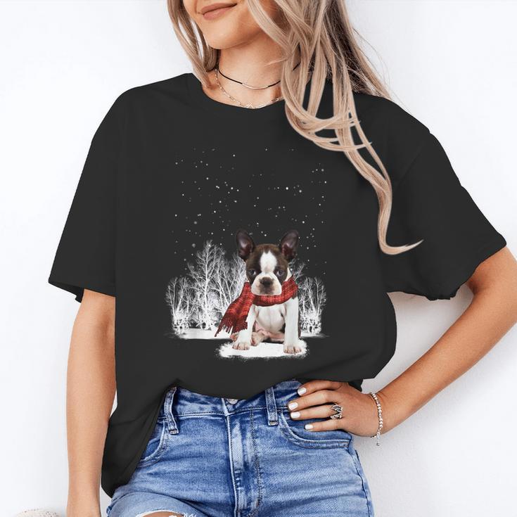 Boston Terrier In The Snow Merry Christmas Winter Unisex T-Shirt, Boston Terrier Christmas Shirts, funny gift