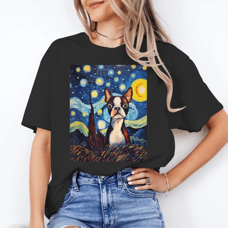 Boston Terrier Starry Night Van Gogh Art Unisex T-Shirt, funny gift