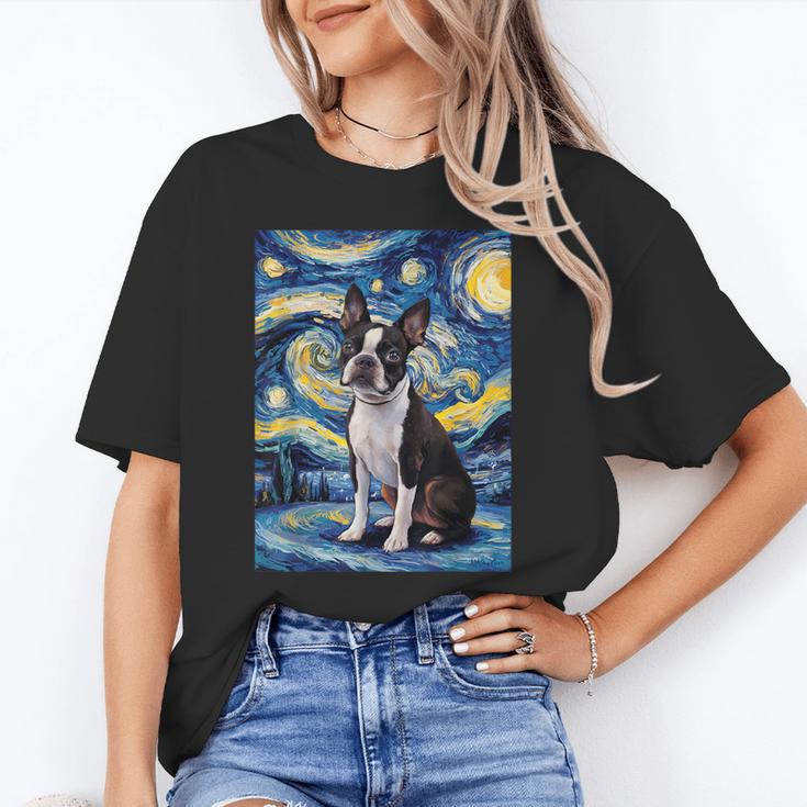 Boston Terrier Van Gogh Starry Night Unisex T-Shirt, funny gift