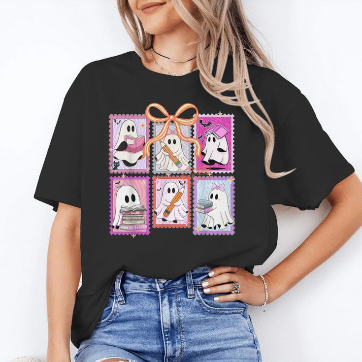 Coquette Bow Spooky Teacher Ghost Halloween Trick Or Teach Unisex T-Shirt, funny gift