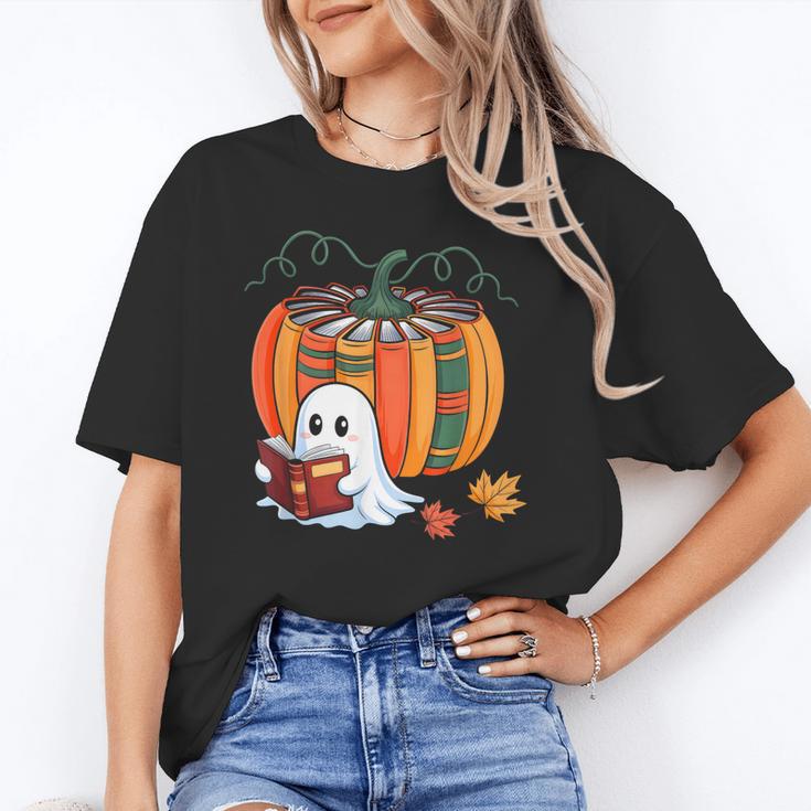 Fall Book Pumpkin Ghost Reading Books Halloween Teacher Unisex T-Shirt, funny gift Fall Book Pumpkin Ghost Reading Books Halloween Teacher Unisex T-Shirt, funny gift