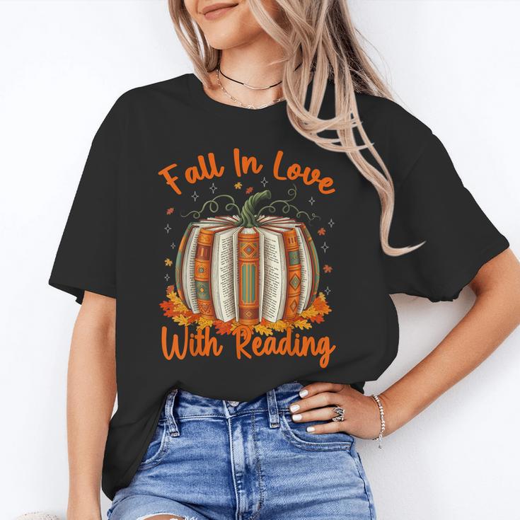 Fall In Love With Reading Pumpkin Autumn Librarians Teacher Unisex T-Shirt, funny gift