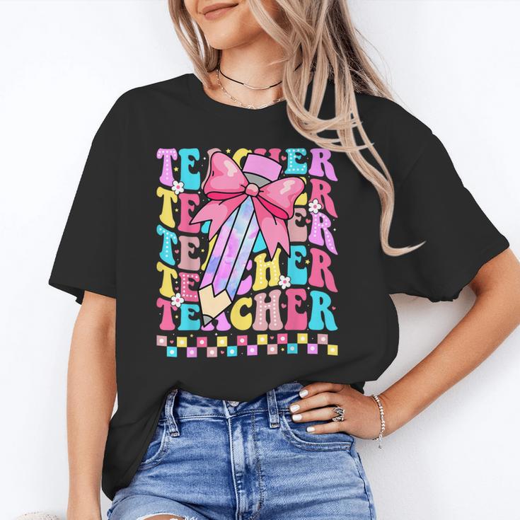 Groovy Teacher Cute Coquette Bow Flower Retro Back To School Unisex T-Shirt, Groovy Teacher Shirts, funny gift Groovy Teacher Cute Coquette Bow Flower Retro Back To School Unisex T-Shirt, Groovy Teacher Shirts, funny gift