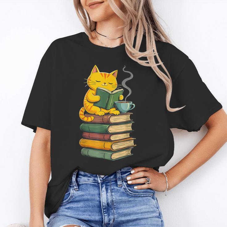 Kawaii Cats Lover Coffee Books Teacher Librarian Cat Unisex T-Shirt, funny gift