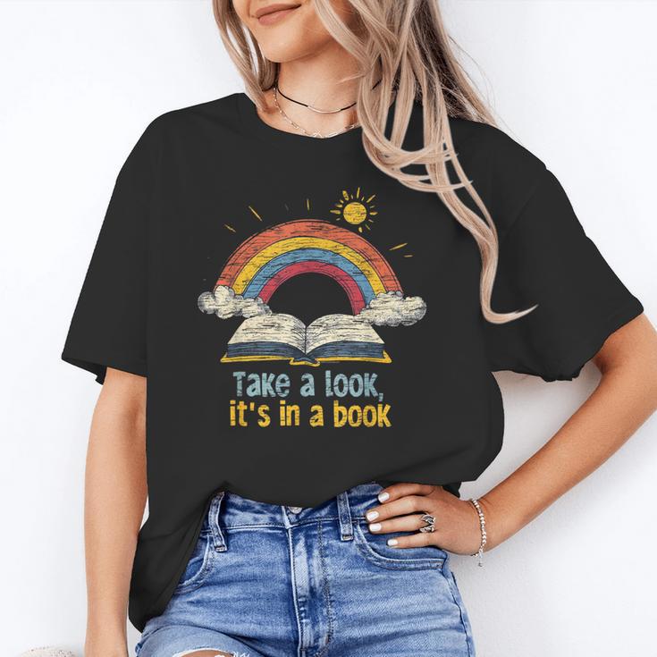 Take a Look It's In a Book Vintage Reading Teacher Rainbow Unisex T-Shirt, funny gift