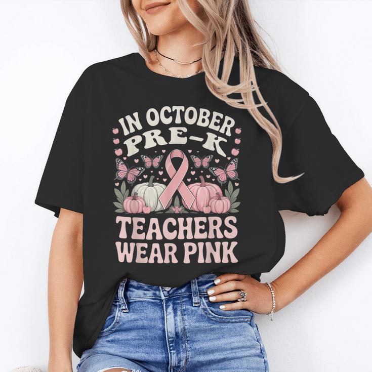 In October Pre-K Teachers Wear Pink Ribbon Breast Cancer Unisex T-Shirt, funny gift In October Pre-K Teachers Wear Pink Ribbon Breast Cancer Unisex T-Shirt, funny gift