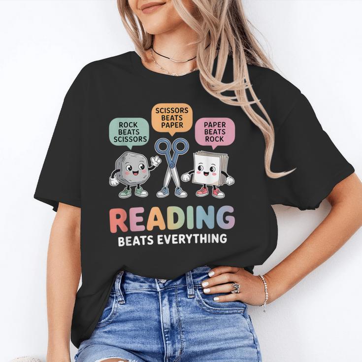 Reading Beats Everything Teacher Rock Paper Scissors Unisex T-Shirt, funny gift Reading Beats Everything Teacher Rock Paper Scissors Unisex T-Shirt, funny gift
