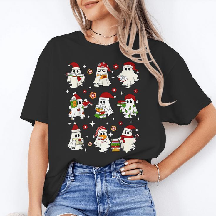 Santa Ghost Reading Books Christmas Library Teacher Unisex T-Shirt, funny gift