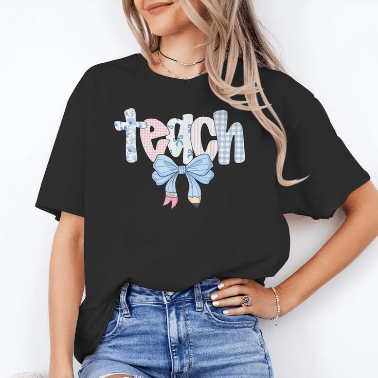 Teach Teacher Coquette Bow Pencil Back To School First Day Unisex T-Shirt, funny gift Teach Teacher Coquette Bow Pencil Back To School First Day Unisex T-Shirt, funny gift