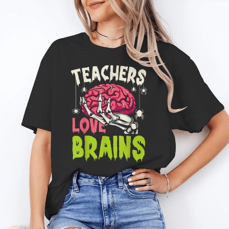 Teachers Love Brains Skeleton Halloween Teacher Funny Unisex T-Shirt, funny gift