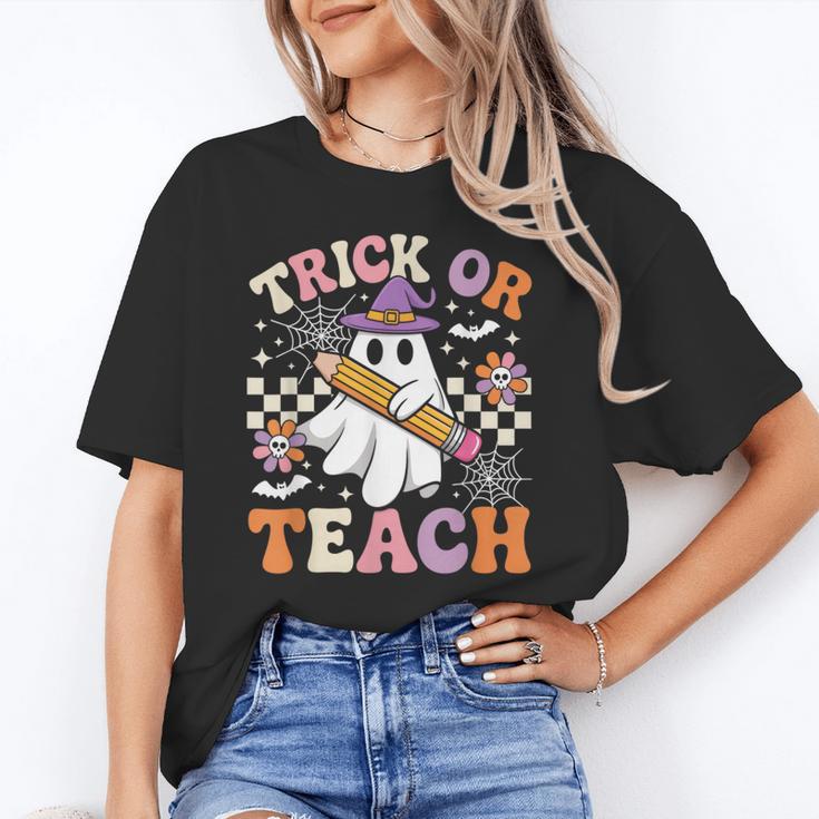 Trick Or Teach Groovy Teacher Halloween Retro Ghost Unisex T-Shirt, Groovy Teacher Shirts, funny gift Trick Or Teach Groovy Teacher Halloween Retro Ghost Unisex T-Shirt, Groovy Teacher Shirts, funny gift