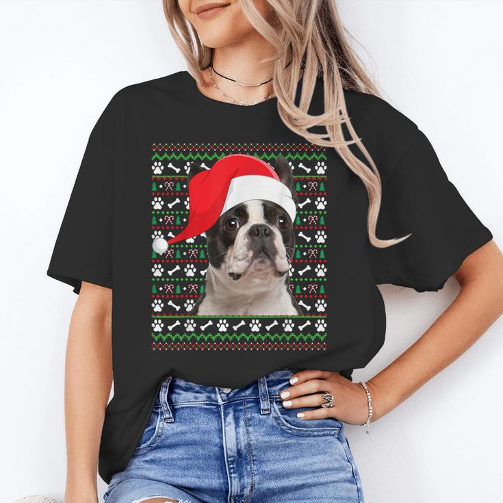 Ugly Xmas Sweater Santa Boston Terrier Dog Christmas For Men Women Kids Unisex T-Shirt, Boston Terrier Christmas Shirts, funny gift